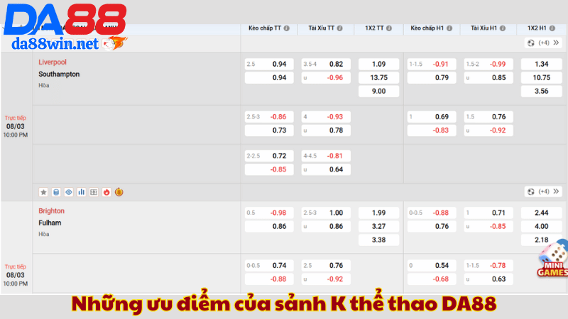 Những ưu điểm của sảnh K thể thao DA88 Những ưu điểm của sảnh K thể thao DA88