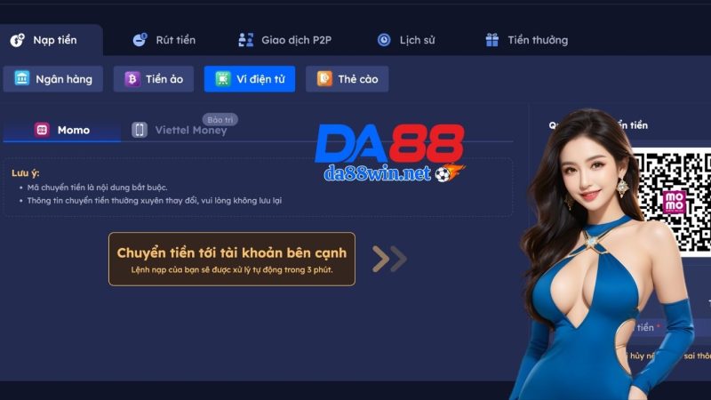 Hướng dẫn cách nạp tiền DA88 bằng ví điện tử